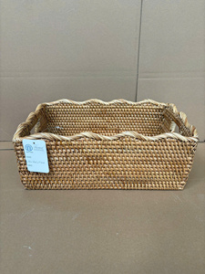 Handwoven Rectangular Storage Basket with Wavy Edge Natural Rattan Organizer Eco Friendly Handmade Basket for Home Decor Shelf - Product Image 3