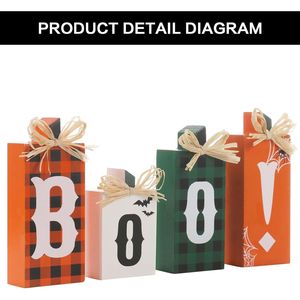Set di 4 Segnali in Legno 'Boo' per Halloween, Decorazioni da Tavola per Feste e Complementi per la Tua Atmosfera Spettrale - Product Image 2