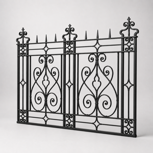 Rampe de clôture en fer forgé noir propre et élégante avec motif festonné pour balcon, jardin, terrasse, sécurité et décoration - Product Image 3