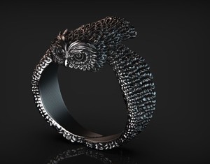 Luxury 925 Sterling <b>Silver</b> Owl <b>Ring</b> Detailed Feather Texture Antique Wide Band <b>Men</b> Women Statement Jewelry - Product Image 3