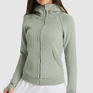 Sudadera con Capucha y Cierre para Mujer, Color Sólido, Manga Larga, Transpirable, Tejida, para Otoño - Product Image 2