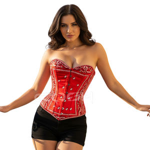 Corsé de Satén con Estampado Paisley Rojo de Alta Calidad - Corsé de Cintura Ajustable Resistente - Product Image 1