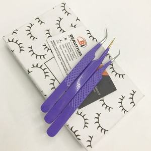 Pinzas de extensión de pestañas con agarre de diamante de acero inoxidable japonés púrpura, pinzas de pestañas de volumen con logotipo personalizado, belleza de etiqueta privada - Product Image 1