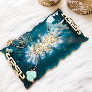 Handmade <b>Epoxy</b> Resin Decorative Serving Tray Luxury Crystal Look Resin Serving Tray Modern Artistic Resin <b>Coffee</b> <b>Table</b> Tray - Product Image 1