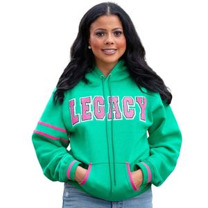 Sweat à capuche AKA Green Varsity Legacy pour femme, broderie chenille lettres grecques, pull premium décontracté et confortable - Product Image 1