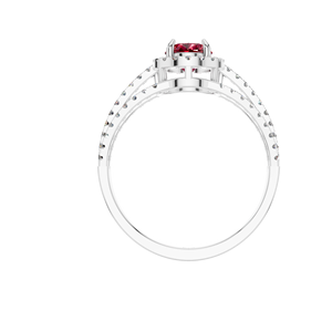 Impresionante anillo de Plata de Ley 925 y oro blanco con rubí natural ovalado y detalles de diamantes brillantes para bodas - Product Image 4