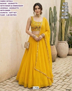 Vrinda Lehenga Modesto sin Mangas, con Bordado Floral, Largo hasta el Suelo, Corte Ajustado y Evase, Cintura Natural, de Georgette Bhandhani - Product Image 1