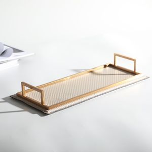 Premium Woven Rattan Elongated Serving Tray with Gold Handles – Luxury Long Rectangular Platter for Coffee <b>Table</b> and Ottomans - Product Image 3