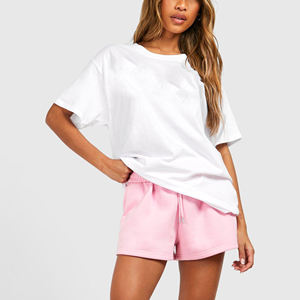 Conjunto de 2 Piezas para Mujer, Hecho a Medida, 100% Algodón, con Encaje, Camiseta Holgada por Encima de la Rodilla y Pantalones Cortos con Logotipo Bordado, Estilo Urbano para Correr - Product Image 3