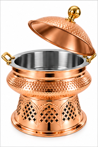 Plat à réchaud royal en acier inoxydable martelé, durable, avec poignées et couvercle dorés, idéal pour les réceptions - Product Image 2