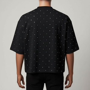 ผู้ผลิตเสื้อผ้า เสื้อยืดแบบสั่งทำ ปักลายขาดๆ แต่งคริสตัล เสื้อยืดทรงครอปทรงบ็อกซี่ ผู้ชาย 220 โพลีเอสเตอร์ 100% สีพื้น - Product Image 3