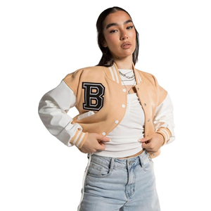 2026 New Casual Fashion Best Selling Women's Varsity <b>Jacket</b> Cropped Wool and <b>Leather</b> Sleeve <b>Jackets</b> - Product Image 1