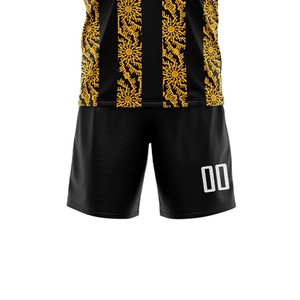 Ensemble de maillots de football pour hommes, motif noir et or, sublimé, manches courtes, col rond, polyester respirant, uniforme pour équipe adulte - Product Image 3