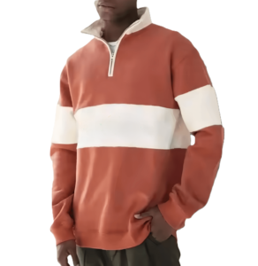 Men's <b>Navy</b> Blue Color Block Quarter Zip <b>Sweatshirt</b> Regular Fit Stand Collar Casual French Terry 100% Cotton Autumn Wear - Product Image 6
