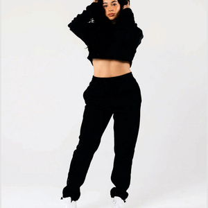 Custom Logo Streetwear Women Sweatshirt Pullover Gym Hoodies Women Crop Hoodie Ladies Casual Crop Top Hoodie Set - Product Image 1