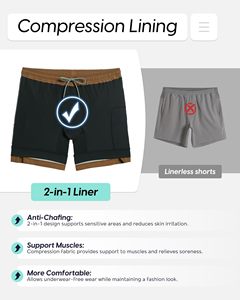Pantalones Cortos Deportivos Casuales para Hombre, 7 Pulgadas de Largo Interior, Transpirables, Elásticos, 2 en 1, de Secado Rápido, para Correr, con Logotipo Frontal - Product Image 2