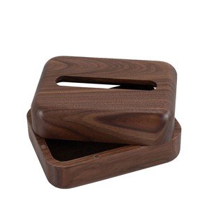 Caja de pañuelos de madera de nogal negro con dispensador integrado de algodón dental y almacenamiento multifuncional de pañuelos - Product Image 4