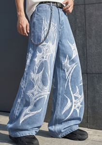 Pantalones Vaqueros Anchos de Cintura Alta con Estampado Paisley para Hombre, 100% Algodón, Corte Holgado, Tallas Grandes, Estilo Hip Hop Urbano, Marca Hardihood International - Product Image 2