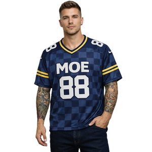 Maillot de football américain bleu nuit à carreaux, personnalisé, respirant, en polyester, pour équipe, tenue sportive tendance - Product Image 3