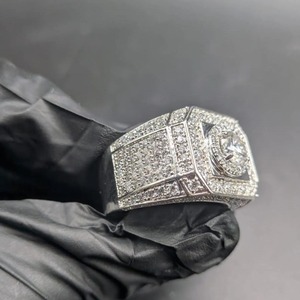 <b>Mens</b> Moissanite <b>Silver</b> Iced Out Square Halo Hip Hop Engagement <b>Ring</b> 925 Sterling <b>Silver</b> Luxury Fashion Jewelry for <b>Men</b> - Product Image 3