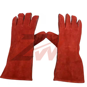 Custom Logo Yellow Leather Electric <b>Gloves</b> Heat Resistant <b>Long</b> Gauntlet Cuff Split Cowhide Work <b>Gloves</b> OEM Manufacturer - Product Image 6