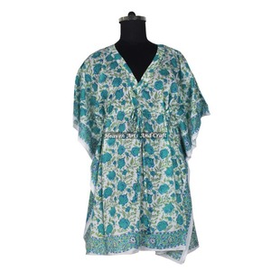100% Cotton Women Sleepwear Hand Block Printed Kaftan <b>Dress</b> KFCS079 Light Weight Women Casual Occasion Wear Short Caftan <b>Dress</b> - Product Image 2