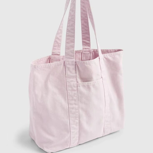 Sac fourre-tout moderne rose en toile pour femme, grande capacité, en tissu de coton, sac à bandoulière simple et polyvalent pour le quotidien et les voyages - Product Image 1