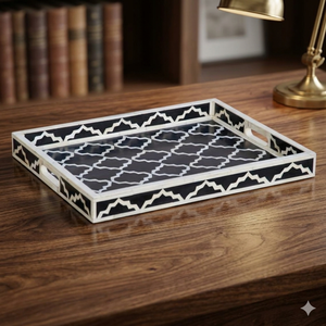 Nueva llegada bandeja de resina de lujo con incrustaciones de perlas Madre y hueso para servir comida o bandeja de Ramadán decorativa para el hogar - Product Image 1