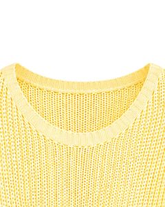 Suéter corto de punto amarillo personalizado para mujer, holgado, con diseño calado, estilo casual, manga ancha, top acanalado a la moda - Product Image 5