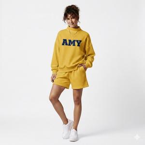 Ensemble de mode streetwear pour femmes, hiver, haut à col montant et short au-dessus du genou, deux pièces, tissu en molleton doux de qualité supérieure, coupe décontractée - Product Image 2