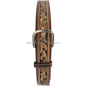 Ceinture en cuir pleine fleur véritable sculptée à motifs floraux occidentaux de créateur Ceintures de pays en cuir de vache usiné gravé pour unisexe - Product Image 4