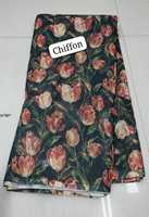 Tissu en mousseline de polyester imprimé numérique à motifs floraux, léger et doux, idéal pour les saris, les costumes, les robes et les kurtis de créateurs (vente en gros)