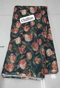 Tissu en mousseline de polyester imprimé numérique à motifs floraux, léger et doux, idéal pour les saris, les costumes, les robes et les kurtis de créateurs (vente en gros) - Product Image 2