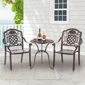Set of 2 Stackable Patio Cast Aluminum <b>Dining</b> <b>Chairs</b> Metal Armchairs - Product Image 3