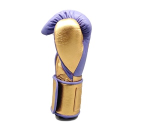 Gants de boxe personnalisés No Boxing No Life en cuir de vache véritable violet et or, pour entraînement MMA, avec fermeture auto-agrippante, légers et respirants - Product Image 6