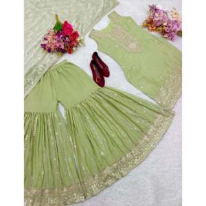 ชุดปาร์ตี้นักออกแบบสวมด้านบน-sarara และ dupatta ที่สวยงามสำหรับชุดพรหม - Product Image 4