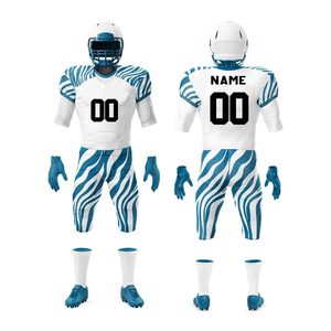 Uniforme de Fútbol Americano Personalizado, Blanco con Rayas Azules, Sublimado, Transpirable, de Manga Corta, Ropa Deportiva para Hombre - Product Image 6