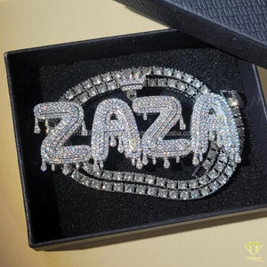Luxury Moissanite Diamond " ZAZA " Letter Pendant With Tennis <b>Chain</b> Full <b>Iced</b> <b>Out</b> Hip Hop Necklace Jewelry - Product Image 1