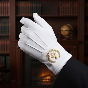 Guantes de Algodón Bordados Masónicos Grand Lodge - [Blancos] 100% Algodón con Símbolo Masónico Bordado - Product Image 2