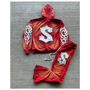 ชุดวอร์มผ้าฝ้ายแบบหนาเป็นมิตรกับสิ่งแวดล้อมสำหรับผู้ชาย ปรับแต่งได้ตามต้องการ กางเกงขายาวทรงบานและเสื้อฮู้ด ชุดลำลองสไตล์สตรีทแวร์สำหรับฤดูหนาว - Product Image 3