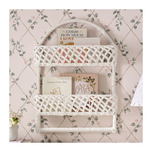 Étagère murale en rotin blanc, porte-revues tissé, étagère de rangement suspendue pour chambre d'enfant, coin lecture, décoration intérieure - Product Image 1