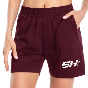 Shorts en molleton de coton à bas prix pour femmes, shorts d'entraînement légers avec cordon de serrage réglable et poches latérales - Product Image 1