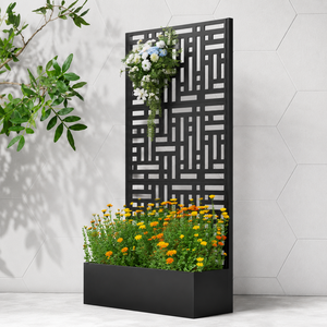 Separador de Jardín Decorativo Geométrico de Metal Negro con Jardinera y Caja para Flores, Decoración para Patio Exterior - Product Image 2