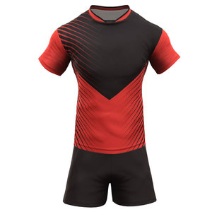 Men's Winter Sublimated Rugby Uniform Set <b>Red</b> Black Crew Neck Short Sleeve Moisture Wicking Breathable Quick Dry Eco-Friendly - Product Image 1