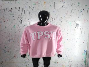 TPST PINK <b>Mock</b> <b>Neck</b> Sweatshirt 100% WHITE Applique Embroidery wide <b>neck</b> Sweatshirt Finer Threads - Product Image 5