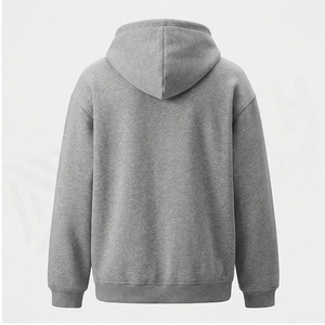 เสื้อฮู้ดซิปผู้ชายสีเทา ทรงปกติ สีพื้น เรียบง่าย มีกระเป๋าหน้า ผ้าฝ้าย 100% เฟรนช์เทอร์รี่ - Product Image 2