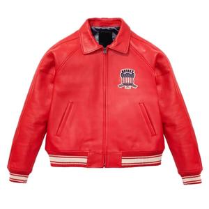 Blouson Bomber d'Hiver Imperméable en Cuir Rouge pour Homme Avirex, Style Urbain, avec Patch Brodé, Col Montant et Fermeture Éclair sur le Devant - Product Image 1