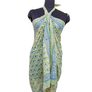 Hand Block Print Cotton <b>Sarong</b> Wrap for Women, Lightweight <b>Bikini</b> Cover-Up, Summer Beach & Resort Wear - Product Image 3