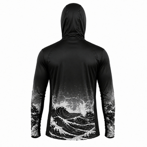 Chemise de pêche à manches longues, imperméable, en polyester, avec capuche, motif camouflage, jersey à transfert thermique, séchage rapide, unisexe, poche avant - Product Image 1