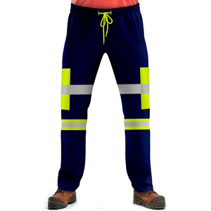 Pantalons de travail de classe 2 à haute visibilité jaunes et bleu marine avec bandes réfléchissantes, design personnalisé pour hommes - Product Image 2